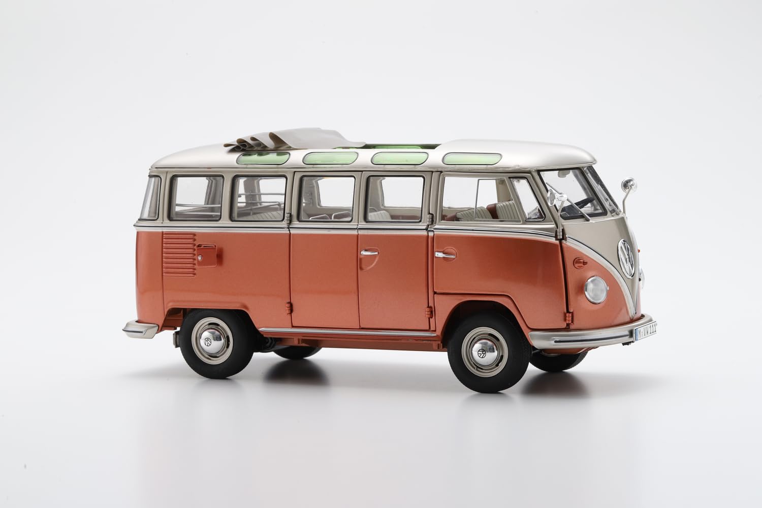 Schuco 1:18 VW T1 Camper Orange/Weiß Dach DC - Hochwertiges Diecast Modellauto im Maßstab 1:18, Modellauto, 1:18, Auto, Sammlermodell