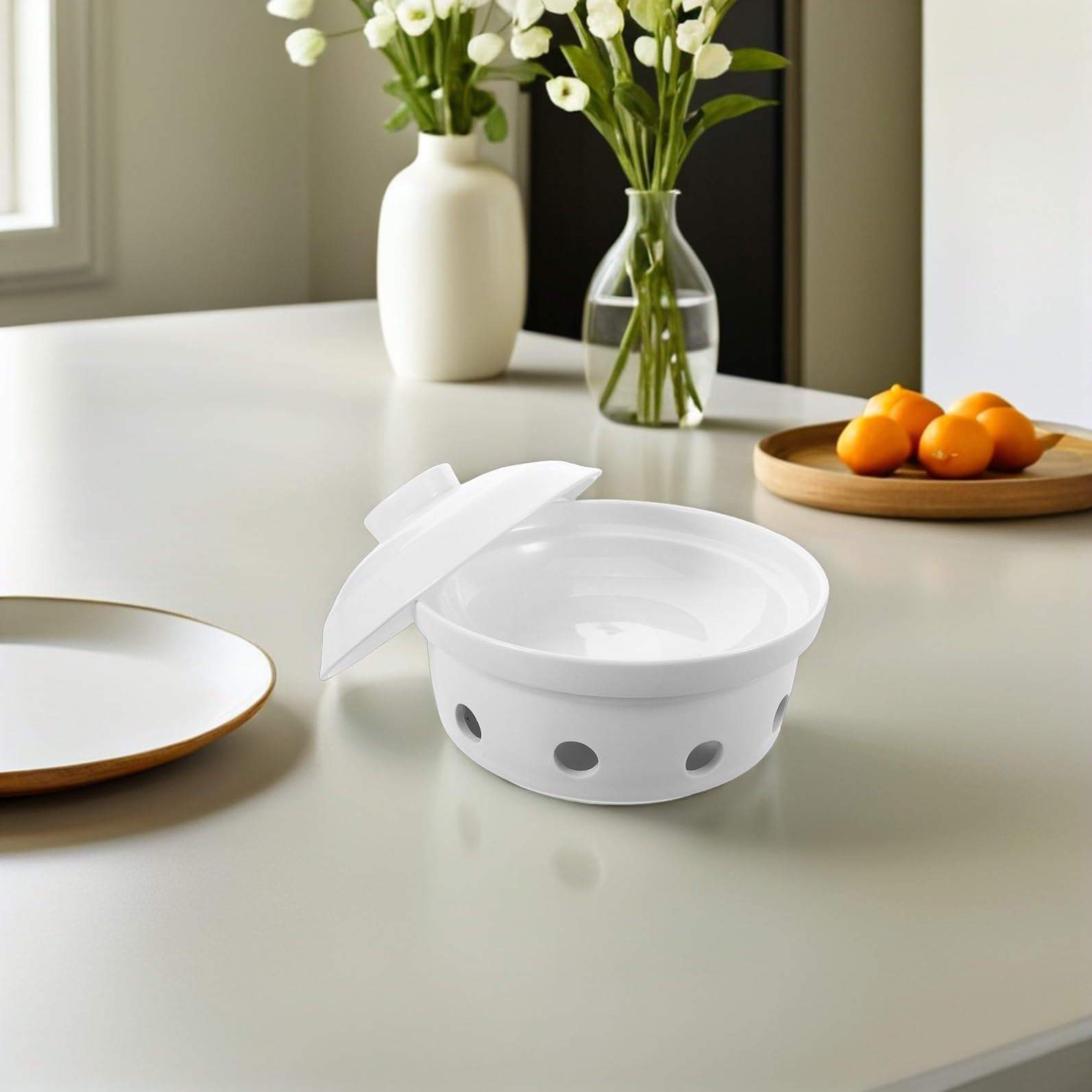 Piatto per Formaggi in Ceramica con Coperchio, Set 1 Pezzo | Bianco, Dimensioni 20, 70x20, 70x13, 50cm, per Buffet e Riunioni Familiari, Facile da Pulire e Portatile