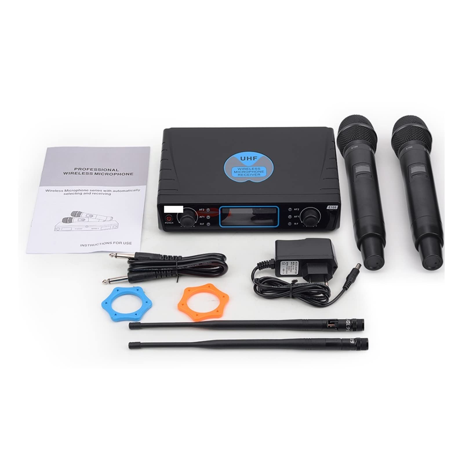 DJ-Equipment für die Party Festfrequenz 2 Kanäle kanäle Wireless Mikrofonsystem Dual Handheld Mic Long Range for KTV Karaoke Family Party (Color : 600 to 700M-HZ)