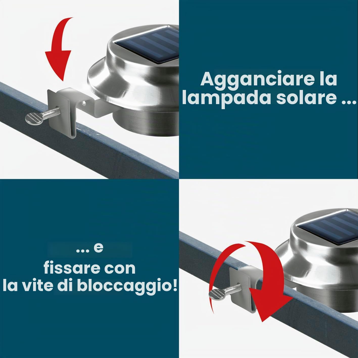 EASYmaxx 03612 Illuminazione solare per grondaie e recinzioni da giardino | Acciaio inossidabile | Set di 3 | Illuminazione per esterni | Wireless | illuminazione, batterie, ferro;abs
