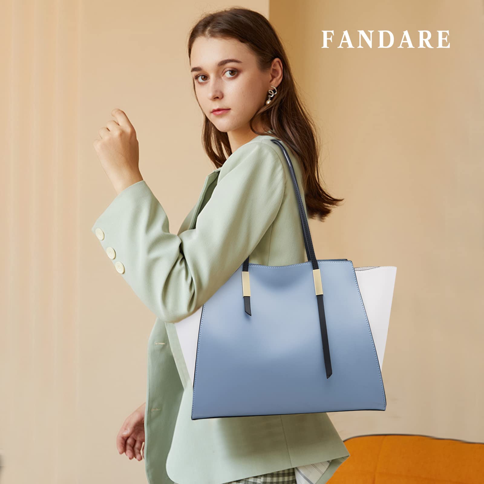 FANDARE Moda Borsa da Donna Borsa a Mano Borse Tote da donna Spalla 4 pezzi Set con Borsa a tracolla Pochette Portafoglio per Shopping Viaggio Partito Sacchetto Borsetta Blu