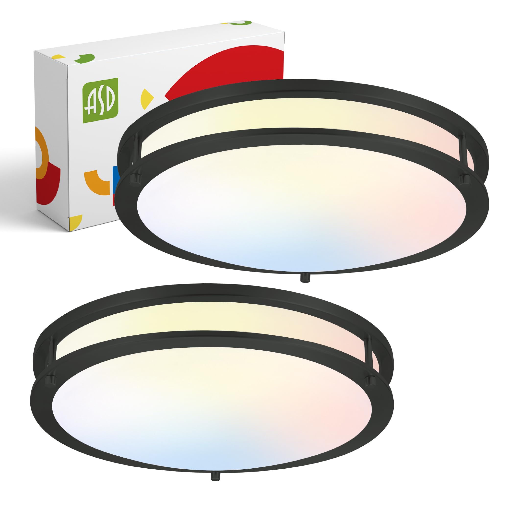 ASD LED 16" Round Flush Mount Lighting, Close to Ceiling Light Fixture | 3CCT, Dimmable, Energy Star, ETL Listed | 24W 1854LM 3000-5000K 120V | Low