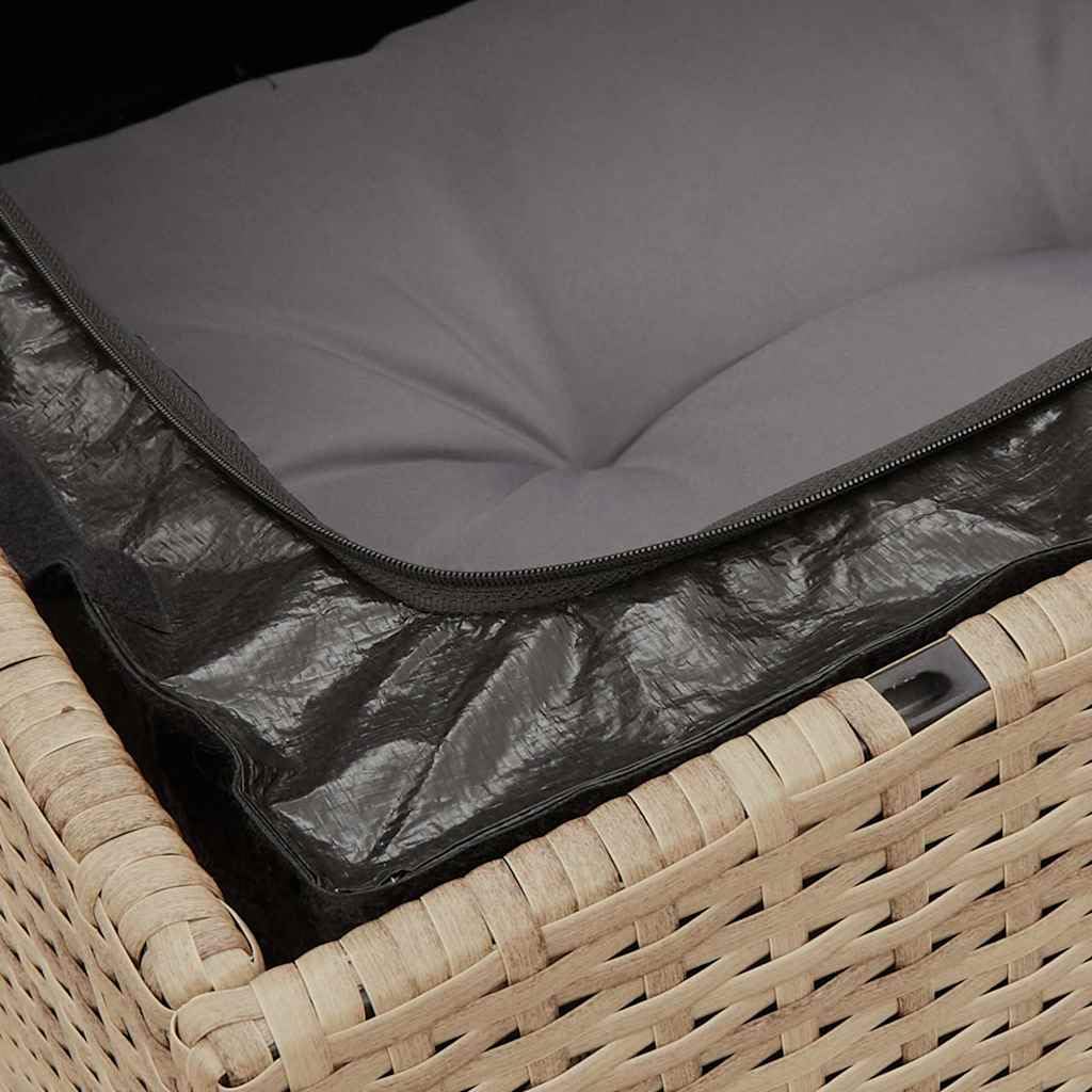 Divano ad angolo da giardino con cuscino in beige, in polyrattan intrecciato, mobili modulari per esterni con vano portaoggetti e sacchetto impermeabile, rivestimenti rimovibili, telaio in