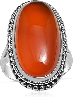 Silver Palace Natural Carnelian Gemstone 925 Sterling Silver Oval Shape Beaded Rings For Women