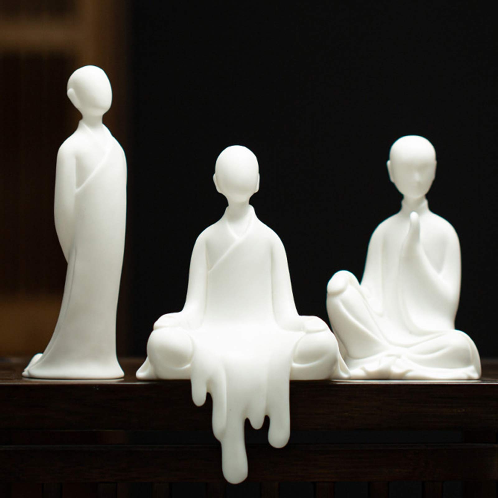 Set di Statuette di Statue di monaci in Ceramica Bianca Buddha Senza Fase Sculture Fatte a Mano per Soggiorno, Decorazioni per la casa, Regalo Creativo, Set