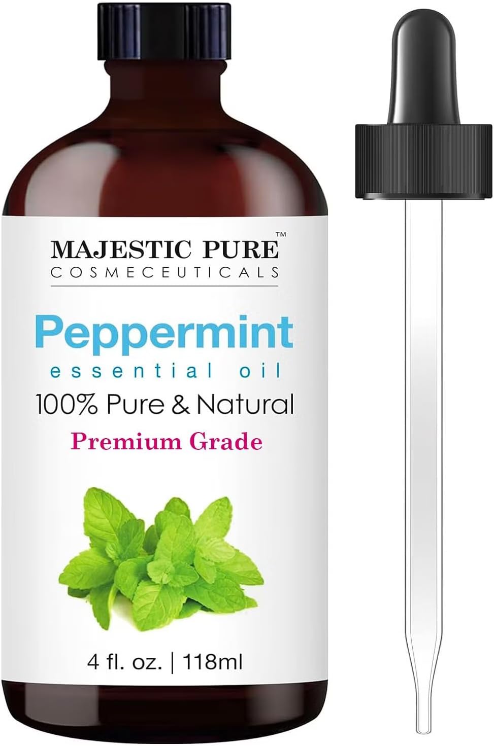 MAJESTIC PURE Peppermint Essential Oil | 118 ml | 100% Pure and Natural Peppermint Oil | Premium Grade Essential Oils for Hair Care, Home Diffusers, Skin, Aromatherapy, Massage and Humidifiers