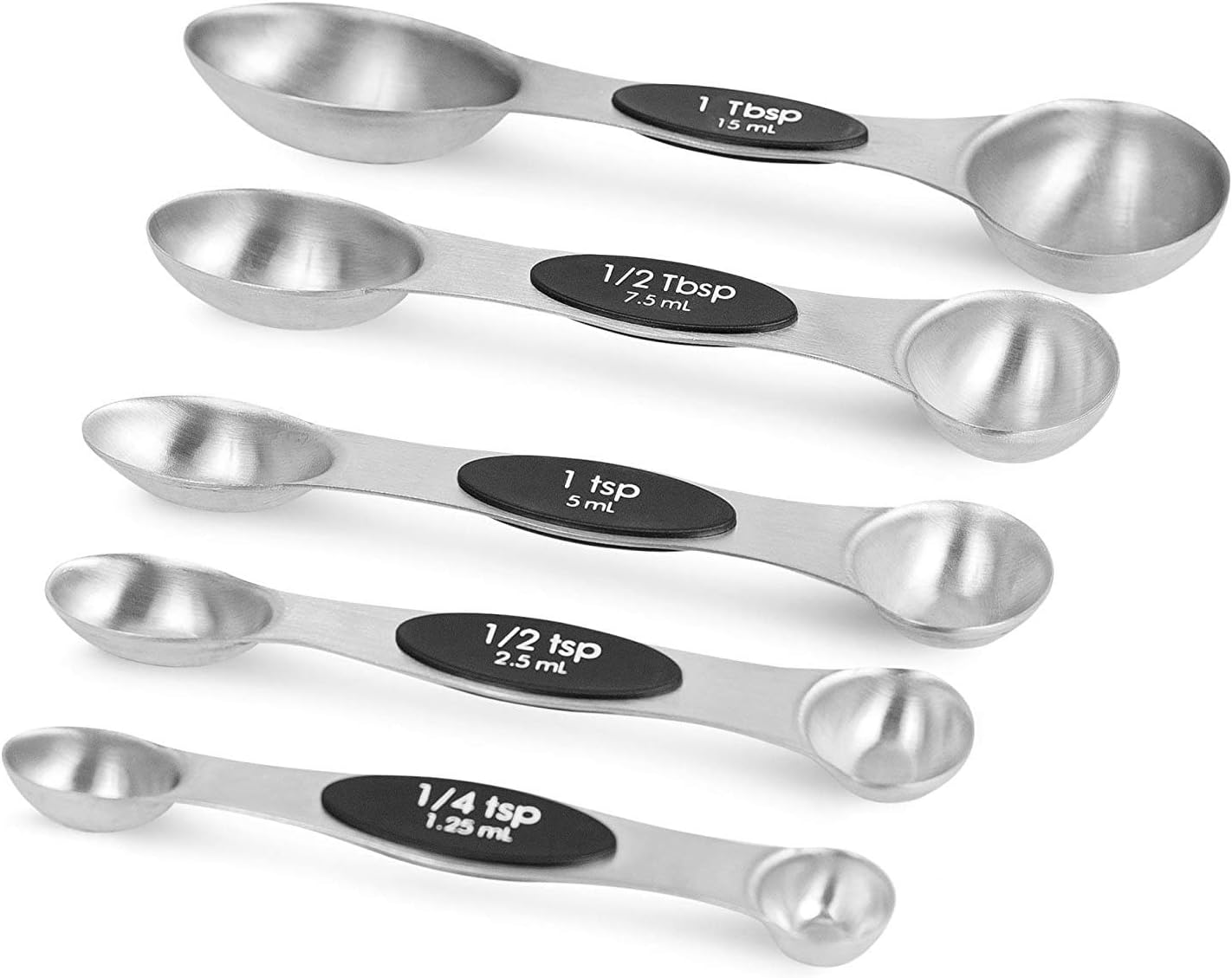 Premium Magnetic Measuring Spoon Set (Set of 5), Premium Dual Sided, Fit in Spice Jar Measuring Spoons for Cooking and Baking (Silver)