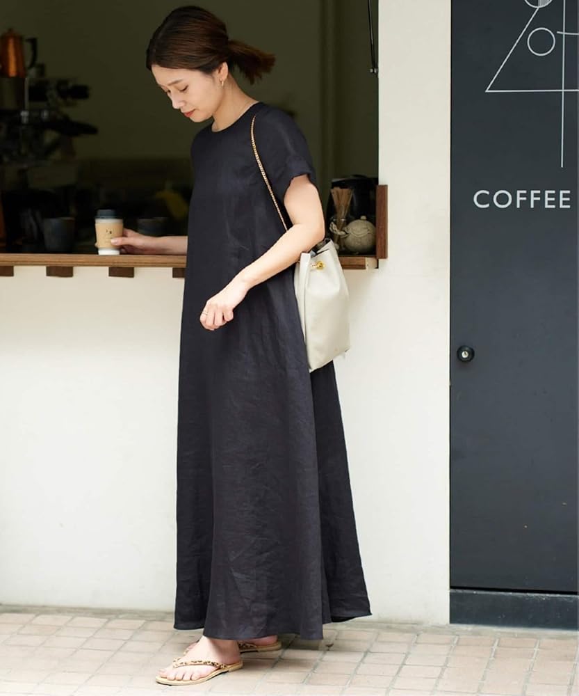 極美品 ジャーナルスタンダード リネンハーフスリーブマキシフレアワンピース 36 JOURNAL STANDARD ワンピース 「追加」リネンハーフスリーブ