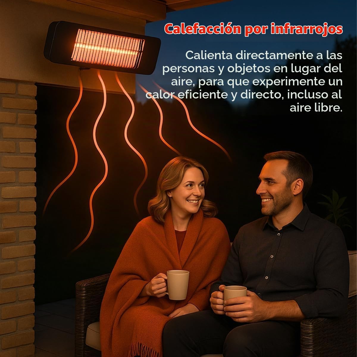 alpina Calefactor por infrarrojos - colgante para terraza 2000 W - 3 niveles de calefacción - para terraza protegido contra salpicaduras IP34 con lámpara de infrarrojos