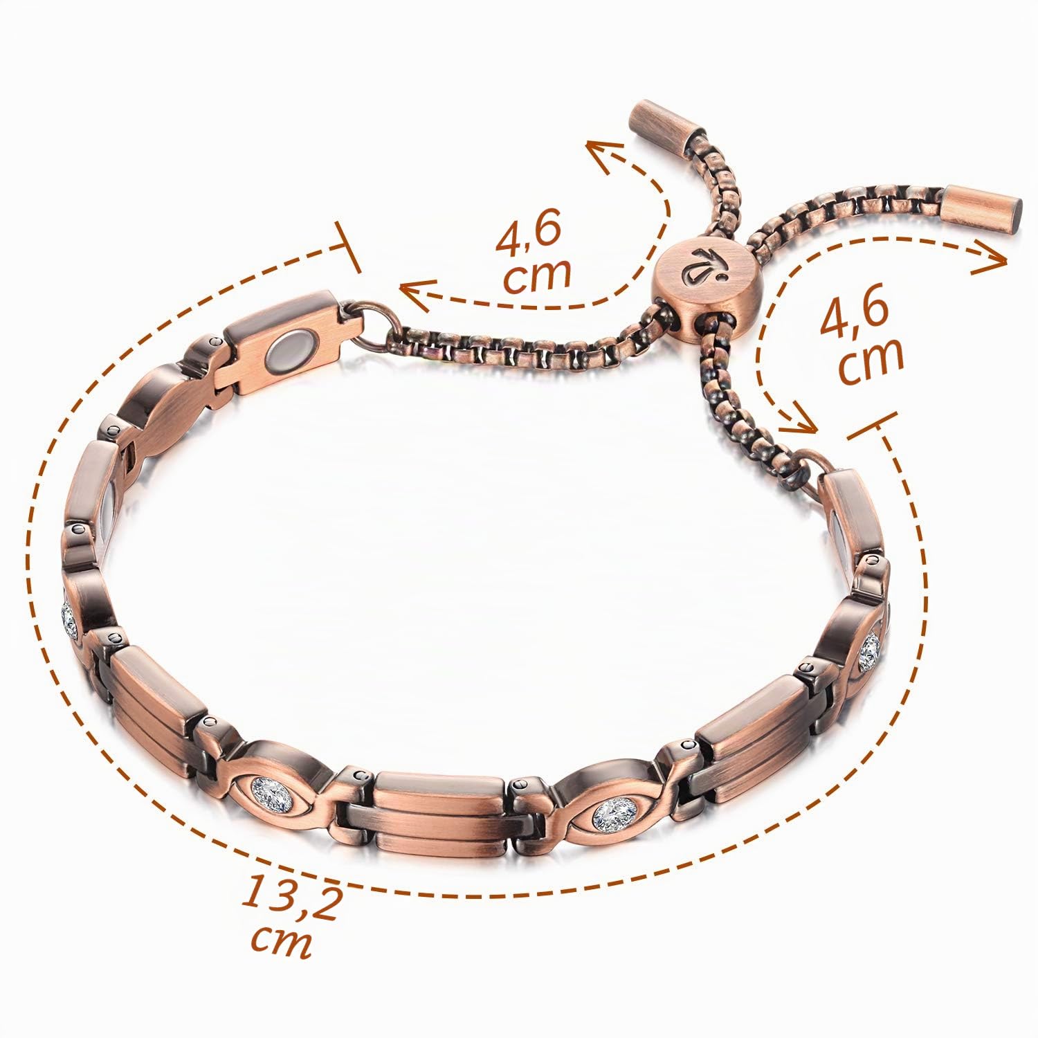 RainSo Fuerte pulsera magnética terapéutica para mujer de cobre, ideal como alivio del dolor,y síndrome del túnel carpiano, pulsera magnética de cobre (cristal de chispa), talla única, Cobre