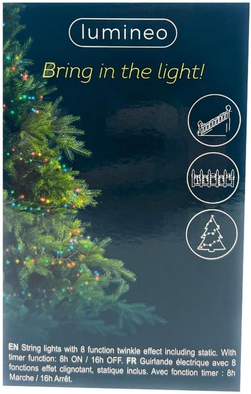 Lumineo 500 LED Multi-Colored Christmas Compact Lights Set, Green Wire 36 Feet