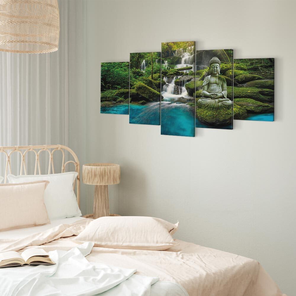 decomonkey Wandbilder Buddha 200x100 cm 5 Teilig Wandbild Groß Wohnzimmer