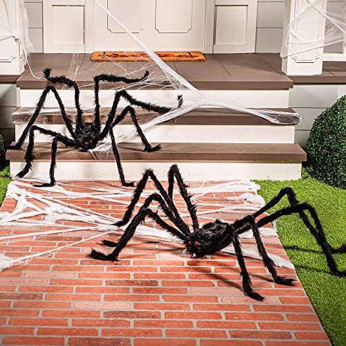 Image of JOYIN 2 Pack 5 Ft Halloween Outdoor Decorations Hairy Black Spider, Scary Giant Spider, Fake Large Haunted House Props, Halloween Yard Lawn Decorations Party Indoor Decor