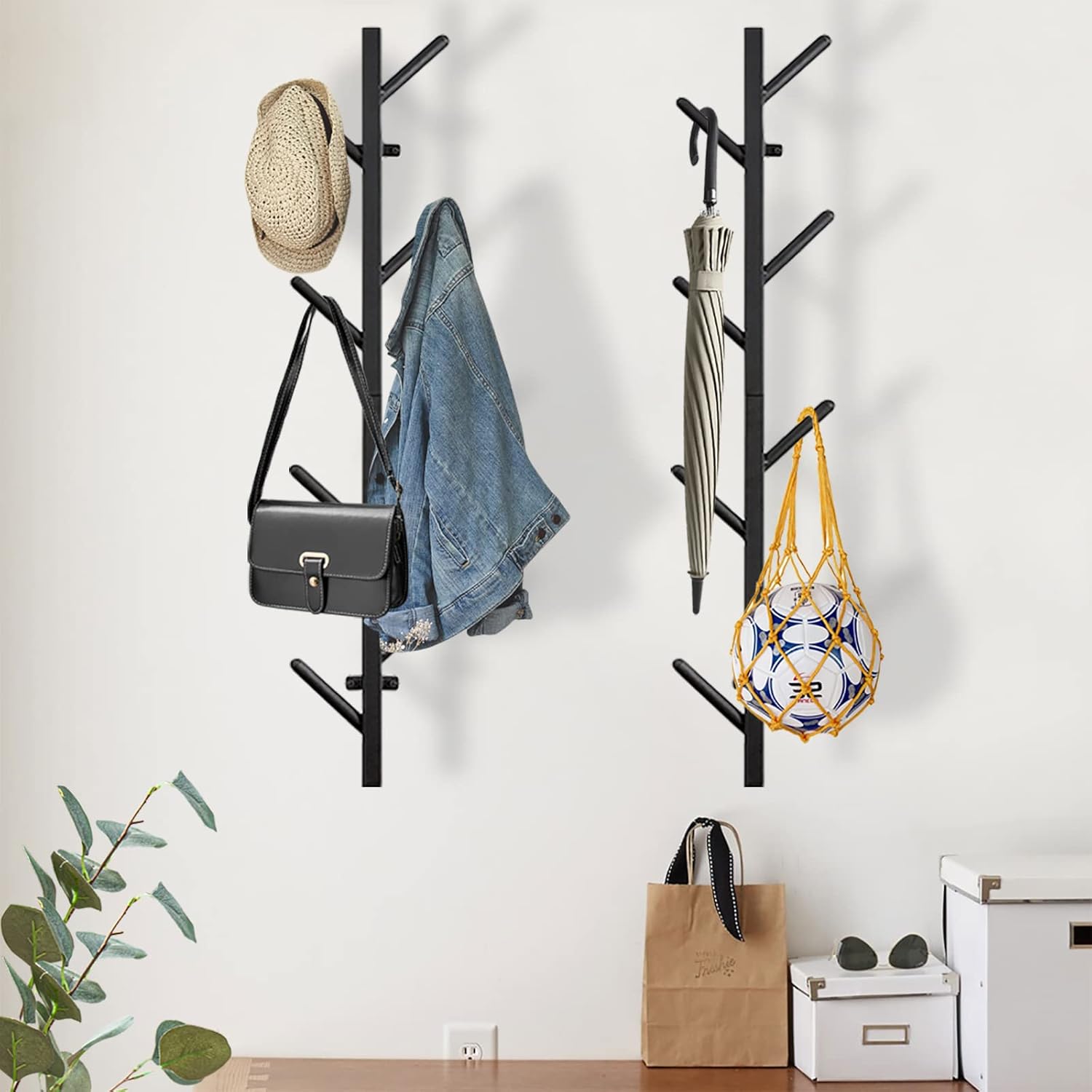 GAWAMAY Coat Rack Wall Mount Set of 2 H33.4", Black