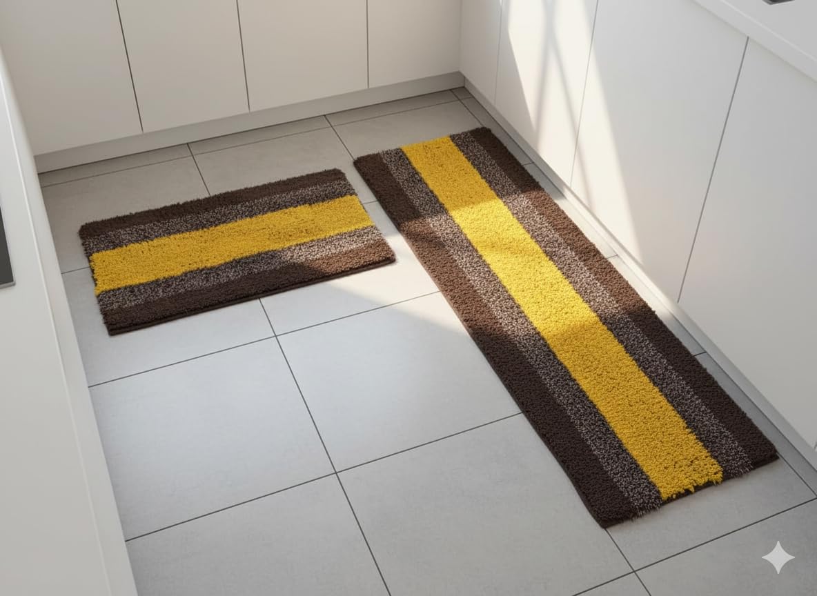 Kitchen Set | Luxury Kitchen Floor Door Mat Runner Set | Cotton | Size-(110X40CM)(60X40) | Door Mat | Set of-2 (Yellow)-image-18