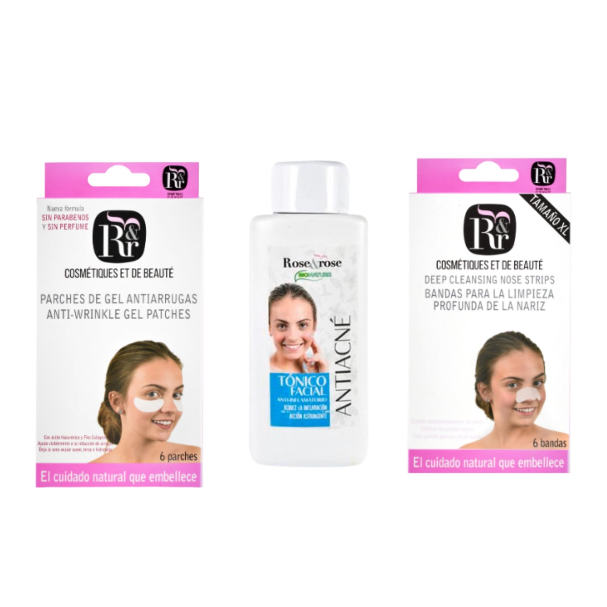 Rose & Rose Kit | Nasenreinigungsbänder + Augengel-Patches + Antiakne-Gesichtswasser | Komplette Reinigung, Feuchtigkeitsversorgung und Gesichtspflege | sauberere und gesündere Haut