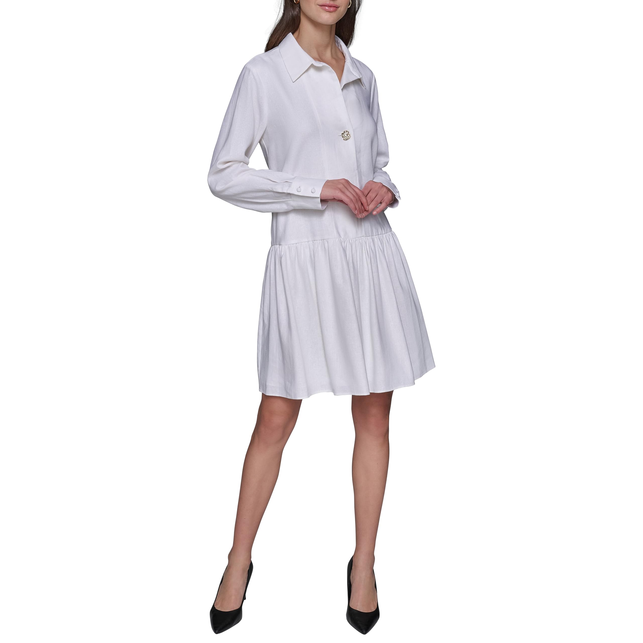 Karl Lagerfeld Vestido Camisero de Lino con Volantes Fruncidos para Mujer
