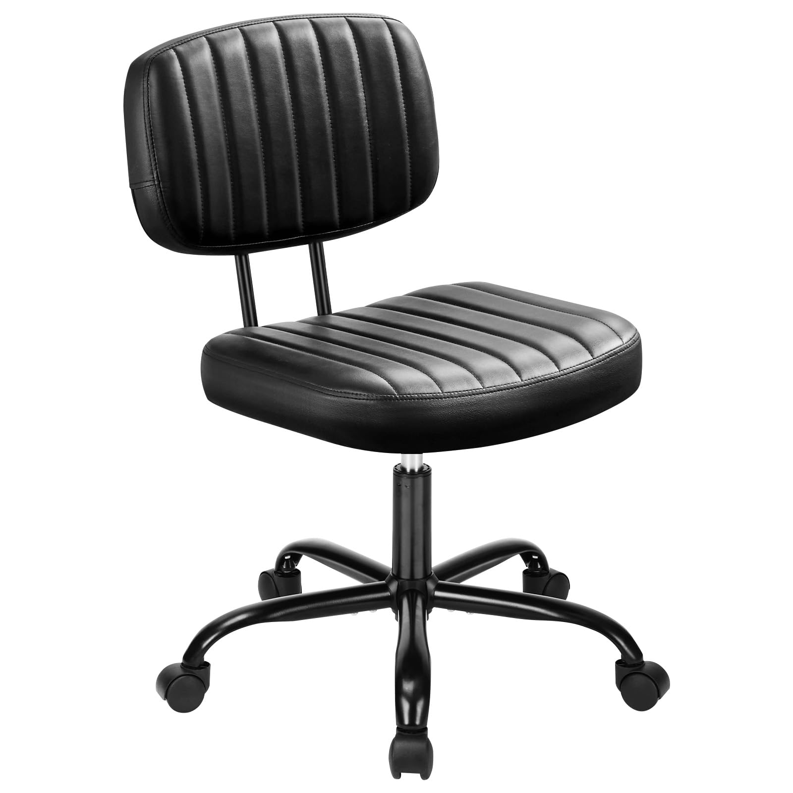 HealSmart Small Office Desk Chair with Wheels, Armless Desk Chair with Lumbar Support, PU Leather Low Back Adjustable Height 360° Rolling Swivel Task Chair Without Arm for Home, Bedroom,Office, Black
