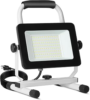 UFOND 6000LM LED Work Light with Stand - 60W Waterproof Adjustable Brightness Floodlight for Garage, Workshop, Job Site & Outdoor Use