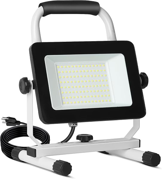 UFOND 6000 Lumen LED Work Light with Stand,60W Waterproof Flood Light, Brightness Switch Adjustable,Super Bright 10Ft Po