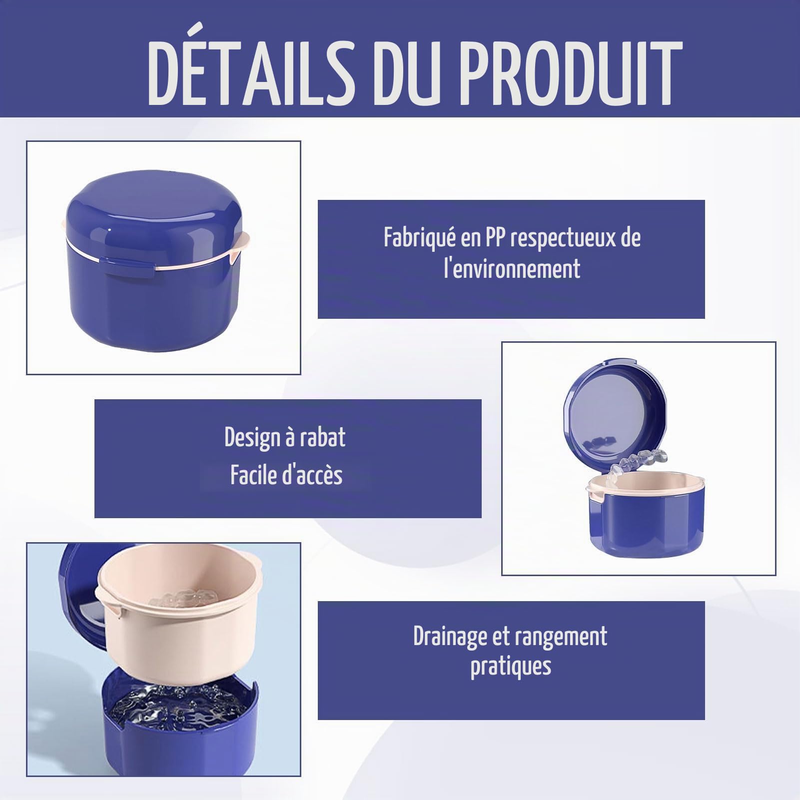 Récipient pour Appareil Dentaire, 1 pièce Boite pour Appareil Dentaire, Boite A Dentier Adulte, Boite Dentier Adulte, Boite Dentier, pour le Stockage et le Trempage des Protège-Dents (Bleu)