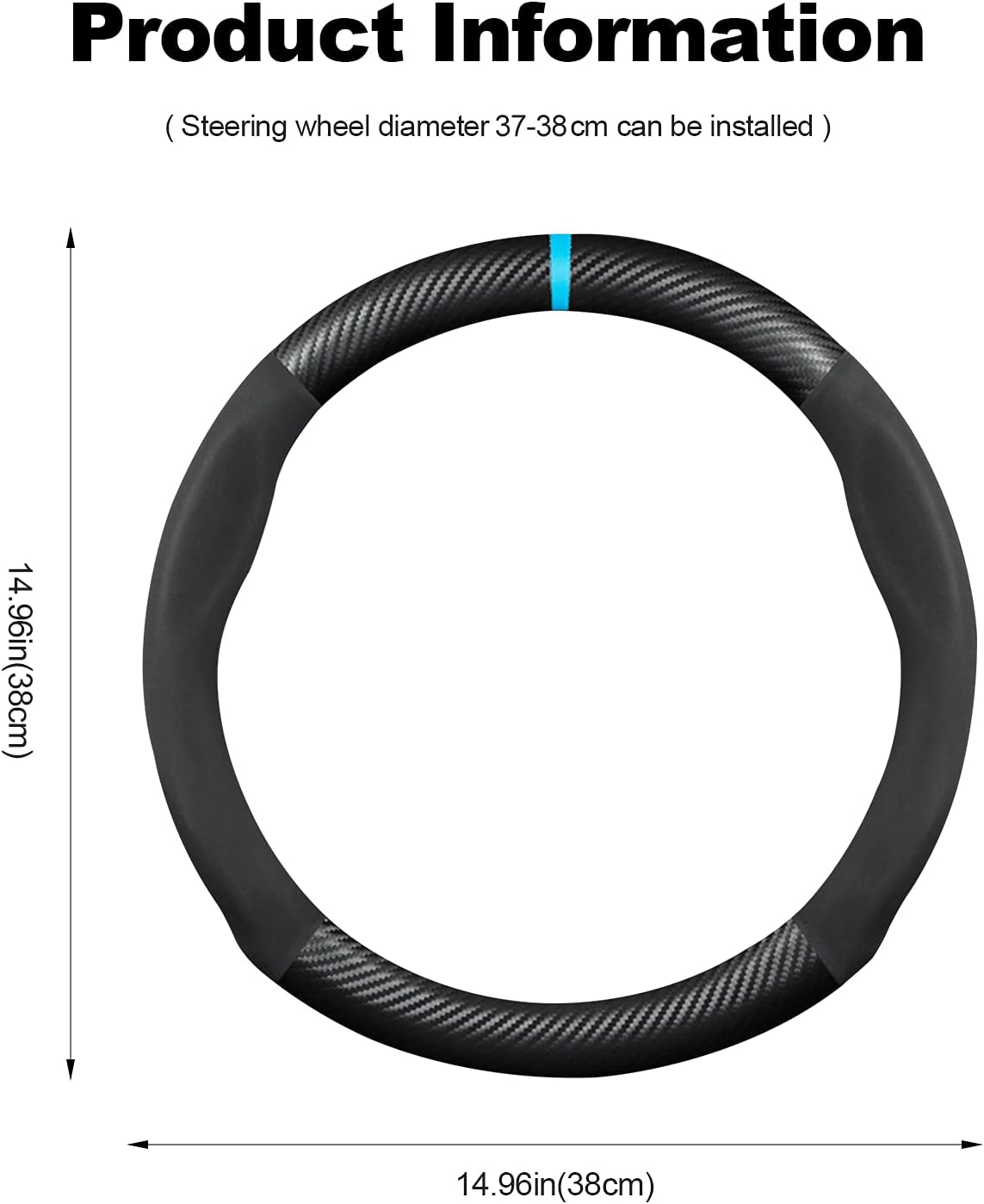 Ergocar Round Shape Carbon Fiber & Microfiber PU Leather Steering Wheel Cover Anti-Slip Car Steering Wheel Protector Breathable Sweat Absorbent Sport for Diameter 38cm（15"）-Black Blue