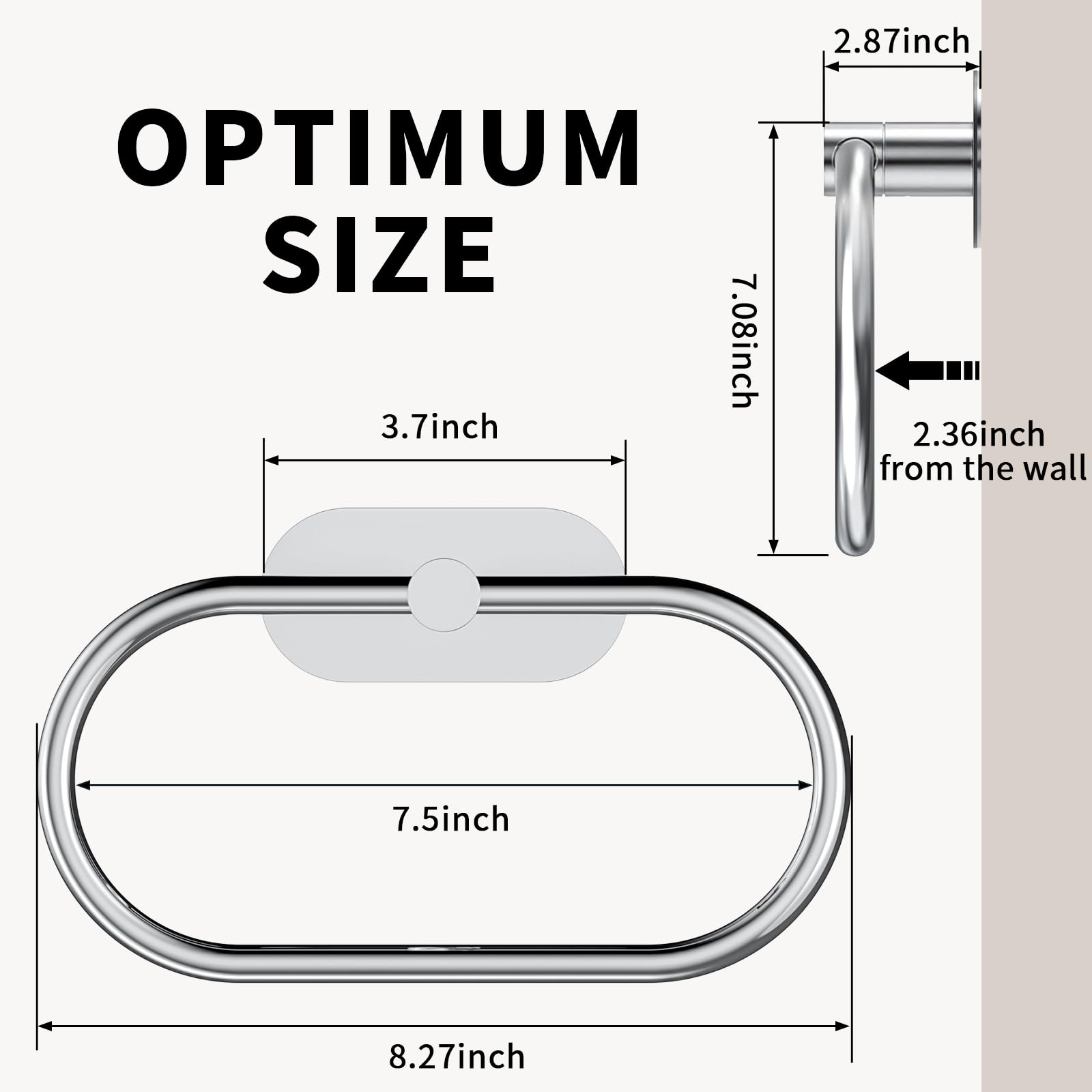 Toallero, soporte para toallas de mano de acero inoxidable para baño, autoadhesivo, colgador de toallas resistente para cocina, baño, caravana (cromo)