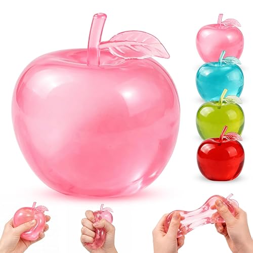 Apple Squishy,Pink Apples Squishy Shaped Stress Balls,Slow Rebound Clear Fruit Squeeze Fidget Toy Anxiety Relief Soft Stress Ball Pinch Sensory Toy (Pink)