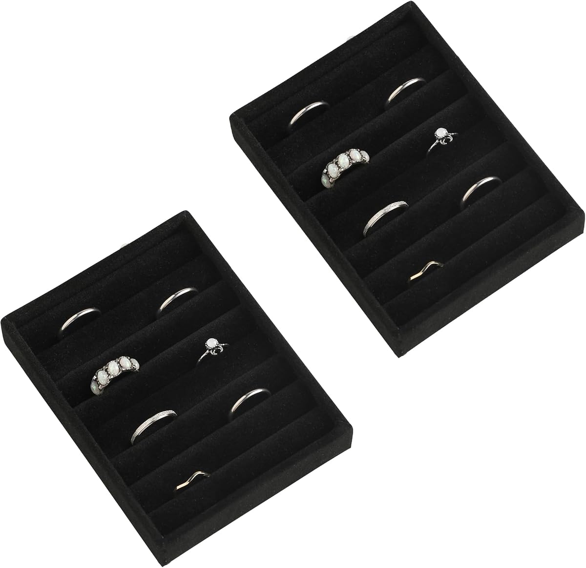 Pequeñas bandejas de joyería para cajón, paquete de 2 organizadores de anillos con 7 ranuras | Insertos para joyero,Inserciones para cajones,Organizador de cajones de tocador,Tamaño mini,Soporte de anillo compacto,Bandeja de anillo apilable