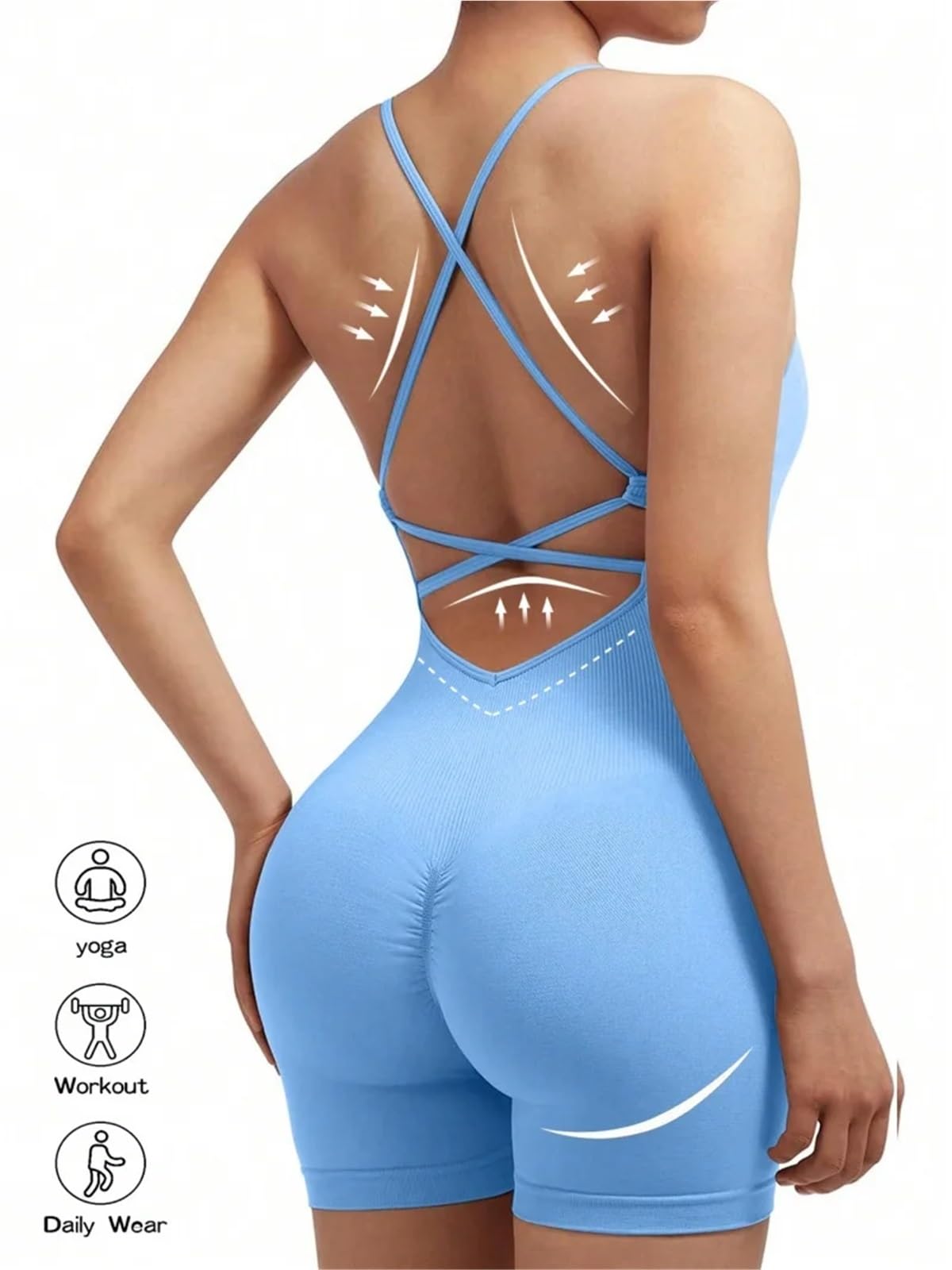 Mono de Yoga Mono Deportivo Sexy for Mujer, Mono Deportivo Ajustable Cruzado, Traje de Yoga for Correr, Pantalones Cortos con Espalda Descubierta, Conjunto de Mameluco(Blue,S)