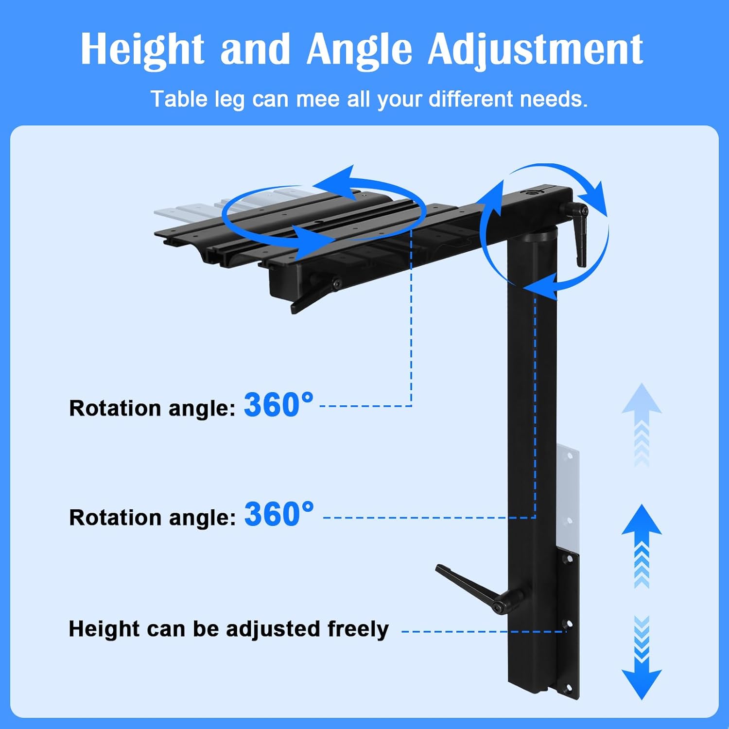 Aluminum Alloy Removable RV Table Leg, Table Top Height Adjustable, 360 Degree Tables Leg Bracket for RV Caravan Motorhome Yachts, Easy to Install, 100 LBS Capacity