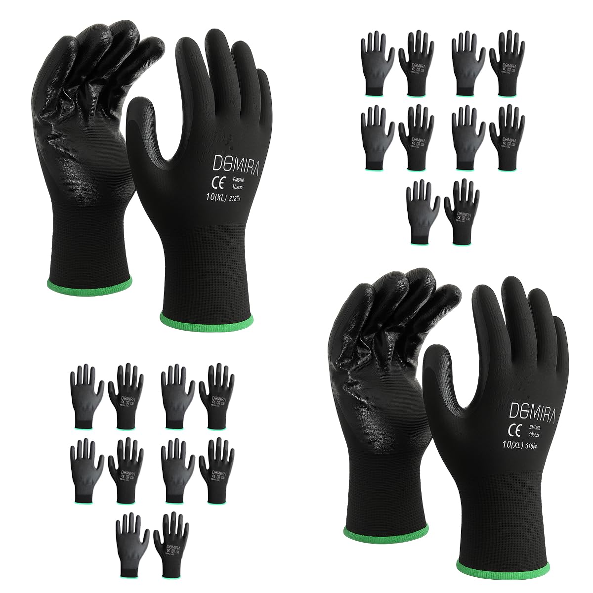 DOMIRA 12 Pk Heavy Duty Work Gloves For Men & Women – Safety Gloves For Men Work, Builders, Mechanics, Warehouse & Gardening – Ppe Protective Gloves With Grip – Small To Xl (Xl Large)