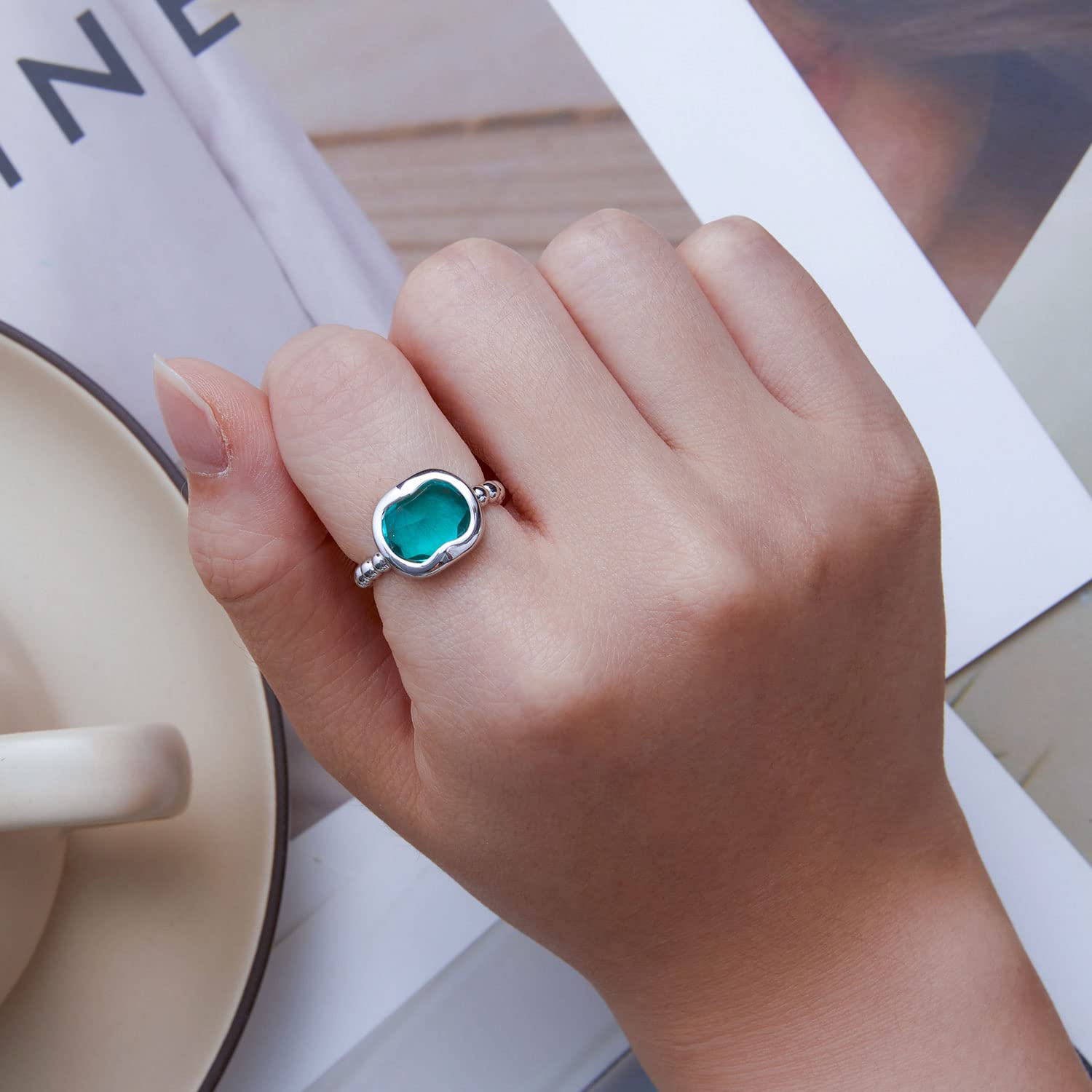 Anillos Ajustables con Piedra Natal de enero, Piedra Natal del Mes de Nacimiento, Anillos Abiertos, Regalo de cumpleaños para niñas Adolescentes