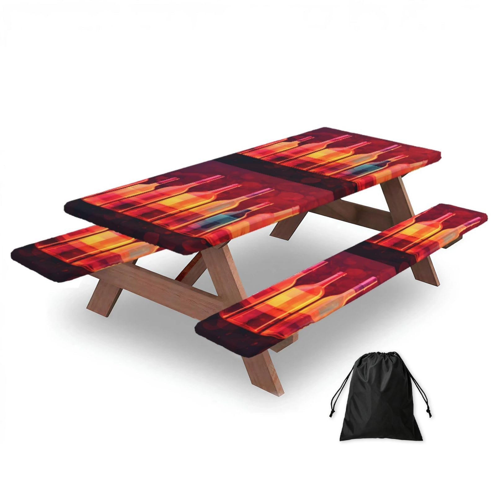 Mantel ajustable para mesa de picnic elástico de 72'' impermeable con fundas de banco
