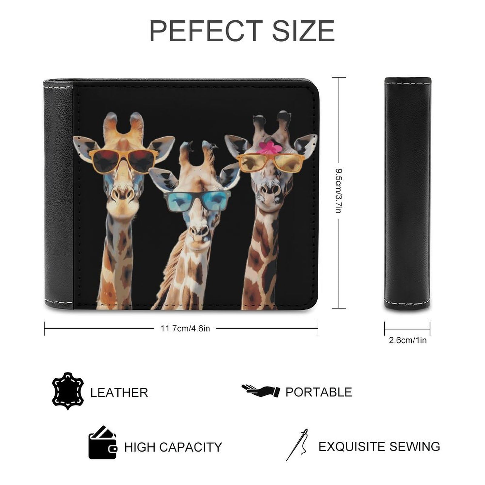 Three Giraffes in Glasses Funny Men's Slim Bifold Wallet with Multiple Card Slots Front Pocket Purse