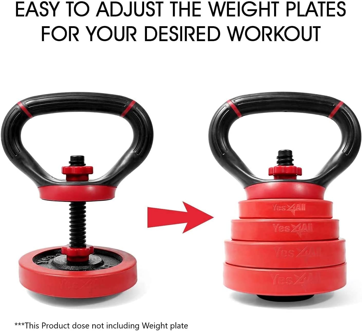 Yes4All Adjustable Kettlebell Handle/Kettlebell Handle for Plates – Kettlebell Weight Handle Supports up to 100lbs & Fits 1 & 2-Inch Weight Plates - Pair : Everything Else