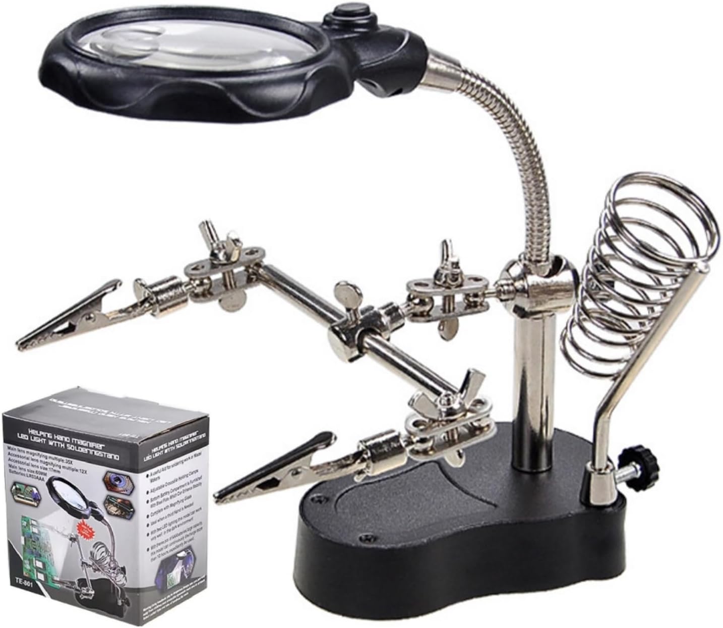 Helping Hands Magnifier Soldering Station,3.5X 12X Magnifying Glass,LED Lighted Magnifier with with Auxiliary Clips Alligator Clamp for Soldering, Carving,Repairing,Painting,Jewelry Cleaning