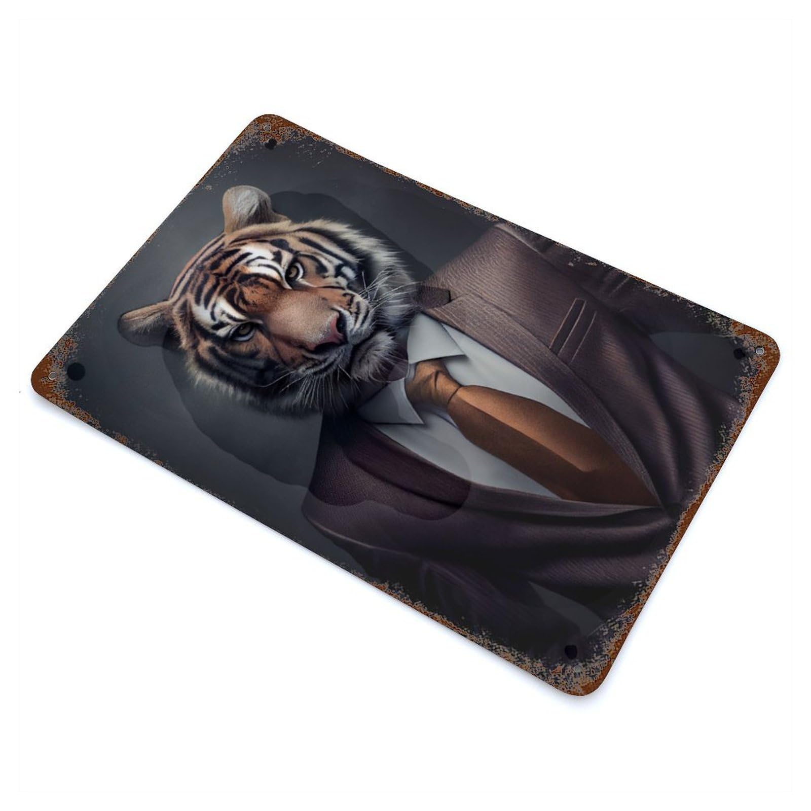 Tiger Suit 11.8"x7.9" Aged Metal Wall Plaque, Retro Wall Decor for Farmhouse, Kitchen And Entryway Decor