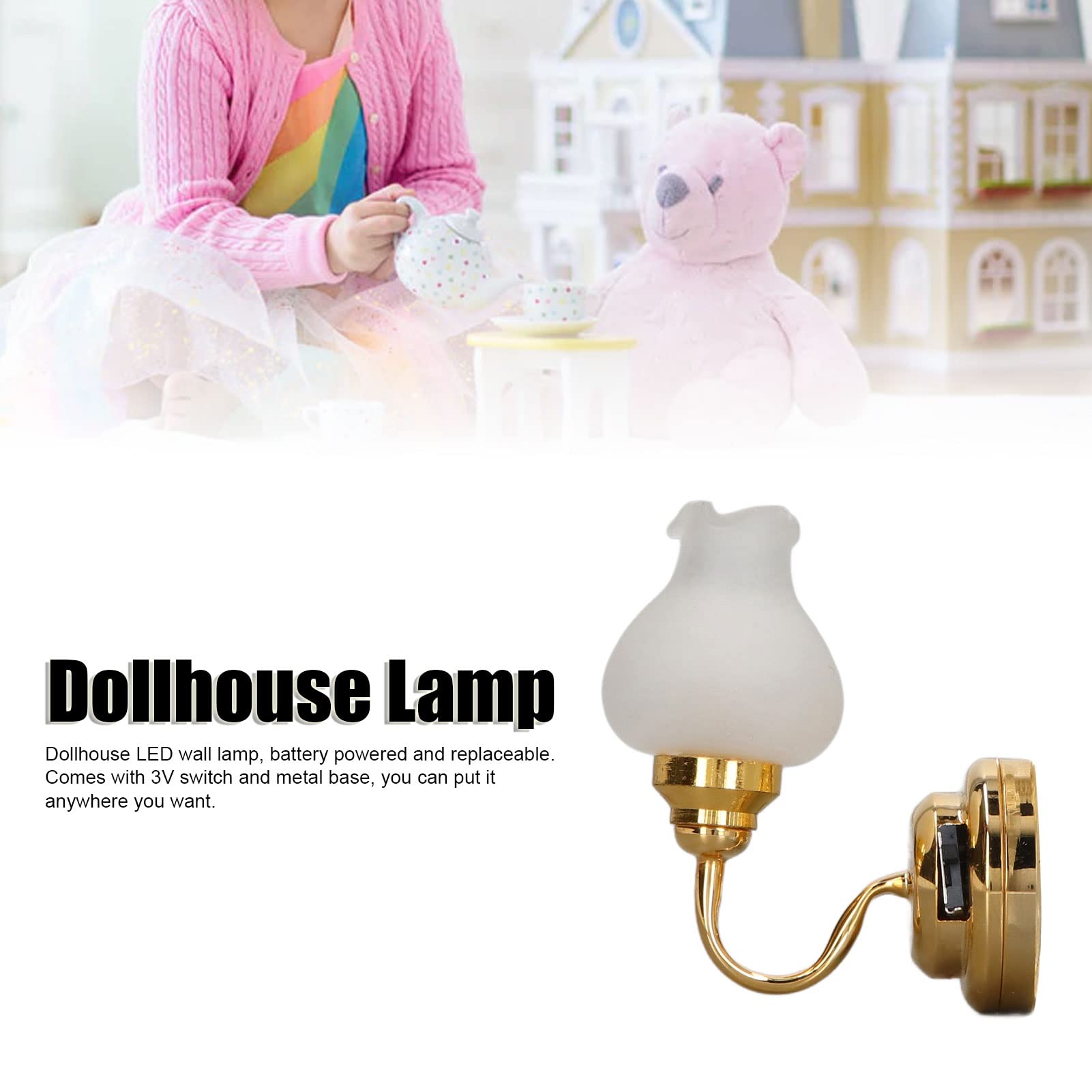 Adorable Miniature Rose Wall Light For Dollhouses - Gold Base Battery LED Lamp For Realistic Room Decor