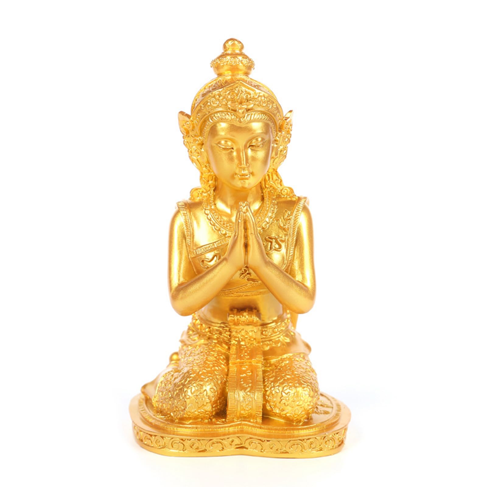 Statue Decor, Thai Goddess of Blessing Statue, Home and Garden Decor Figurines, Resin Ornaments (Gold)