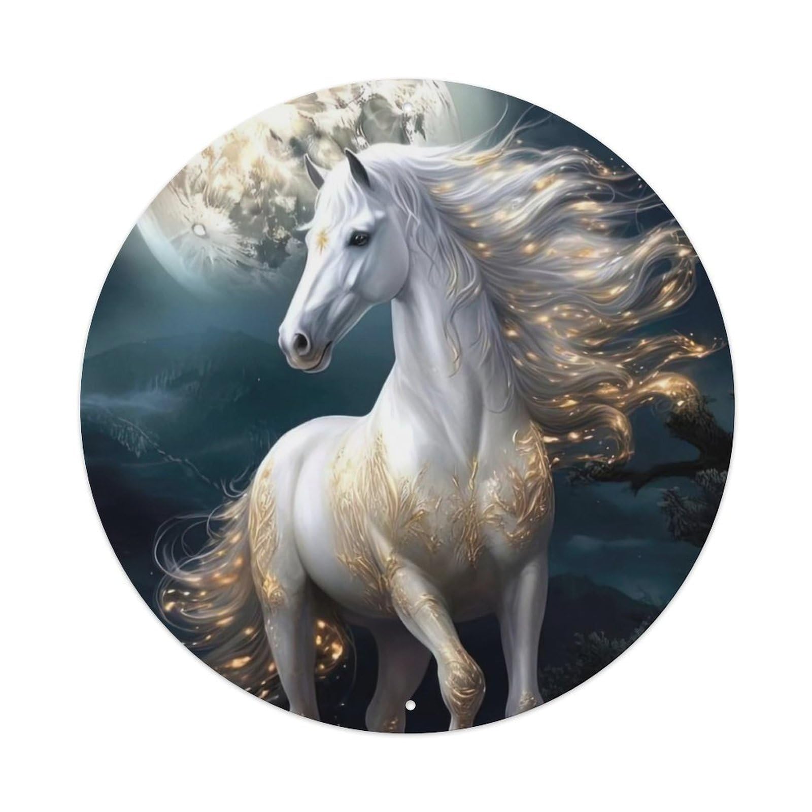 Animal White Horses in The Moonlight Metal Tin Sign