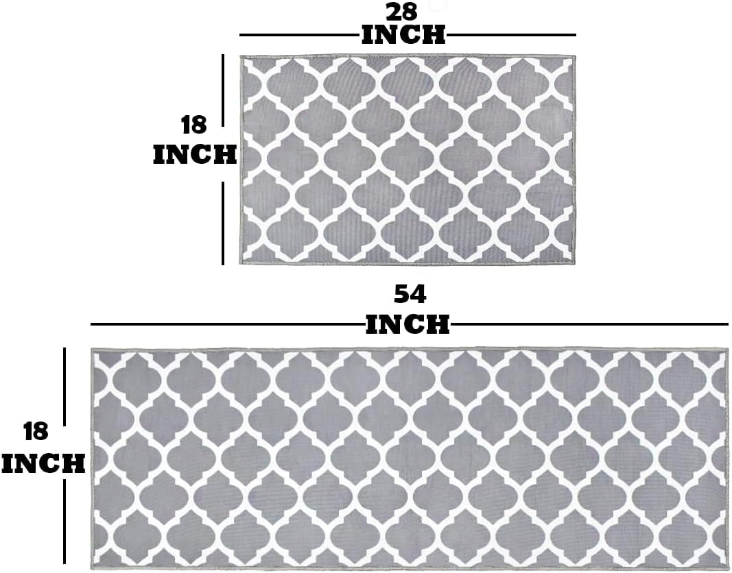 ishro home Premium Kitchen Mats for Floor | Kitchen runner for floor | 2 Pcs Set | Anti-Skid & Machine-Washable | (Grey Diamonds)