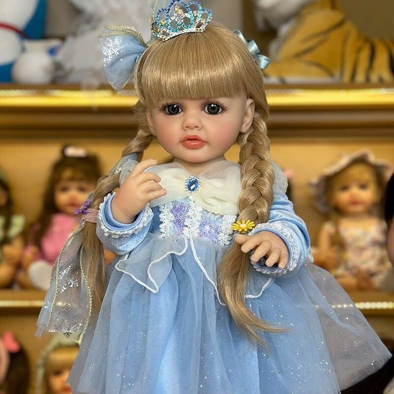 Reborn Baby Dolls Girl Soft Vinyl Full Body 22 Inch Realistic Neborn Reborn Toddler Dolls with Long Hair with Clothes and Toy Gift for Kids Age 3+