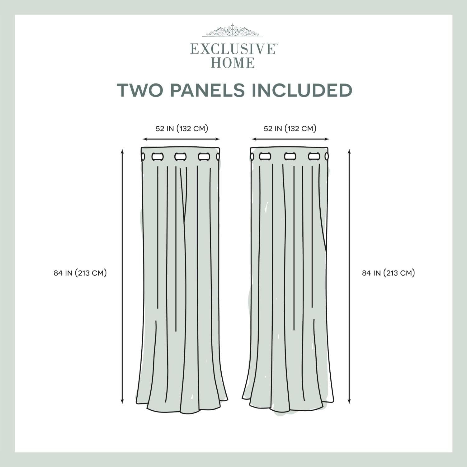 Exclusive Home Ironwork Sateen Woven Room Darkening Blackout Grommet Top Curtain Panel Pair, 52"x84", Black