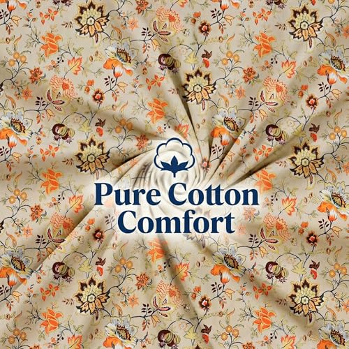 Image of Mafatlal Saanjh 144 TC Cotton Single Bedding 90x60 Inch | Elegant Floral Print | Smooth Airy Weave | Premium Bedroom Collection | Jaipuri Collection | Pillowcase Included | Cannoli Cream