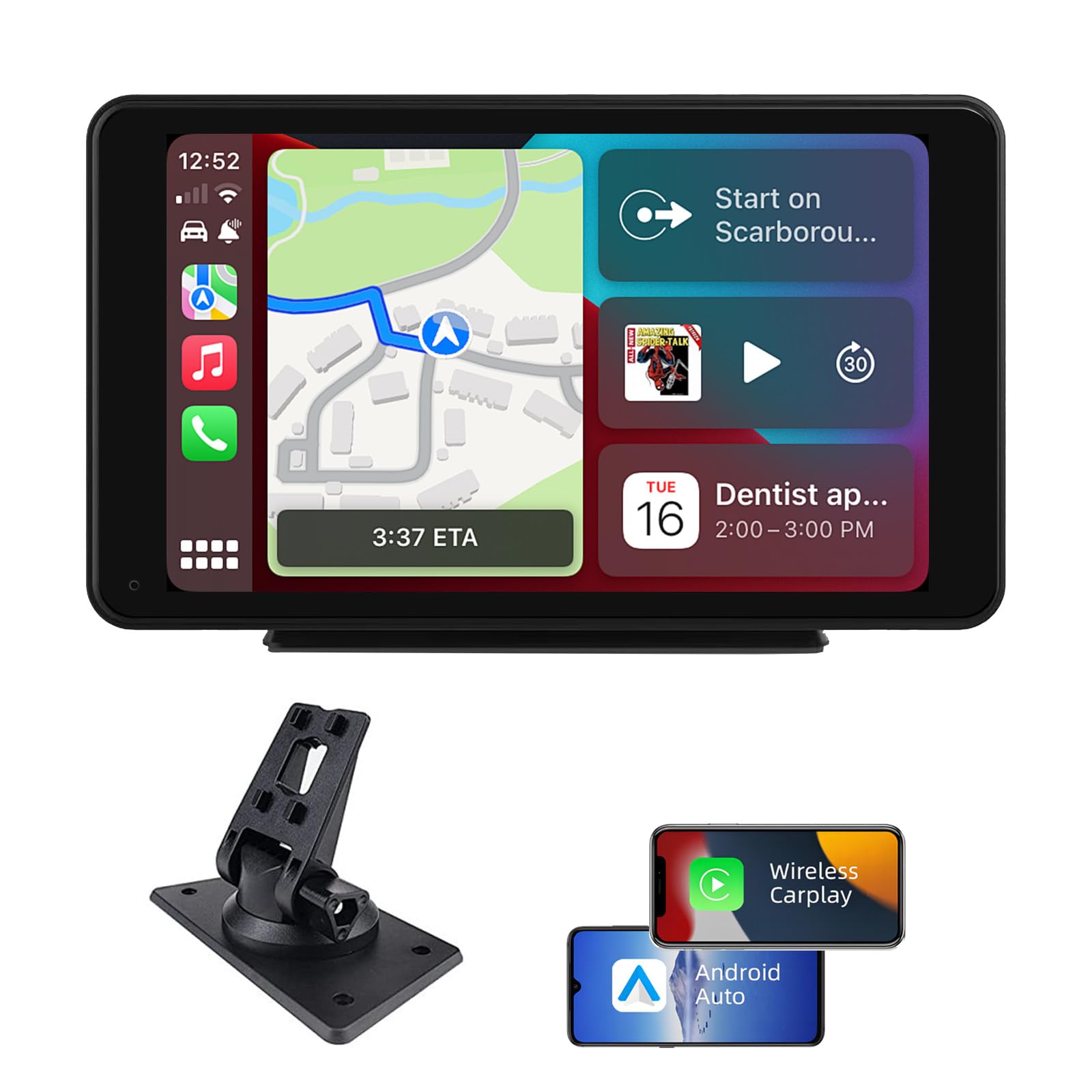 plimpton Autoradio Carplay Wireless Andriod Auto, Schermo per Auto con 7 Pollici Touchscreen Monitor, Schermo Macchina con BT/AUX, Mirror Link, Navigatore GPS, Assistente Vocale, L1
