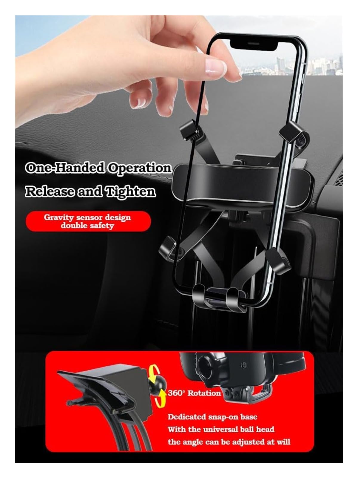 Supporto for telefono for auto Supporto mobile stabile con rotazione a 360 gradi | For skoda Fabia 2015-2023, for presa d'aria, for cruscotto(A Black)