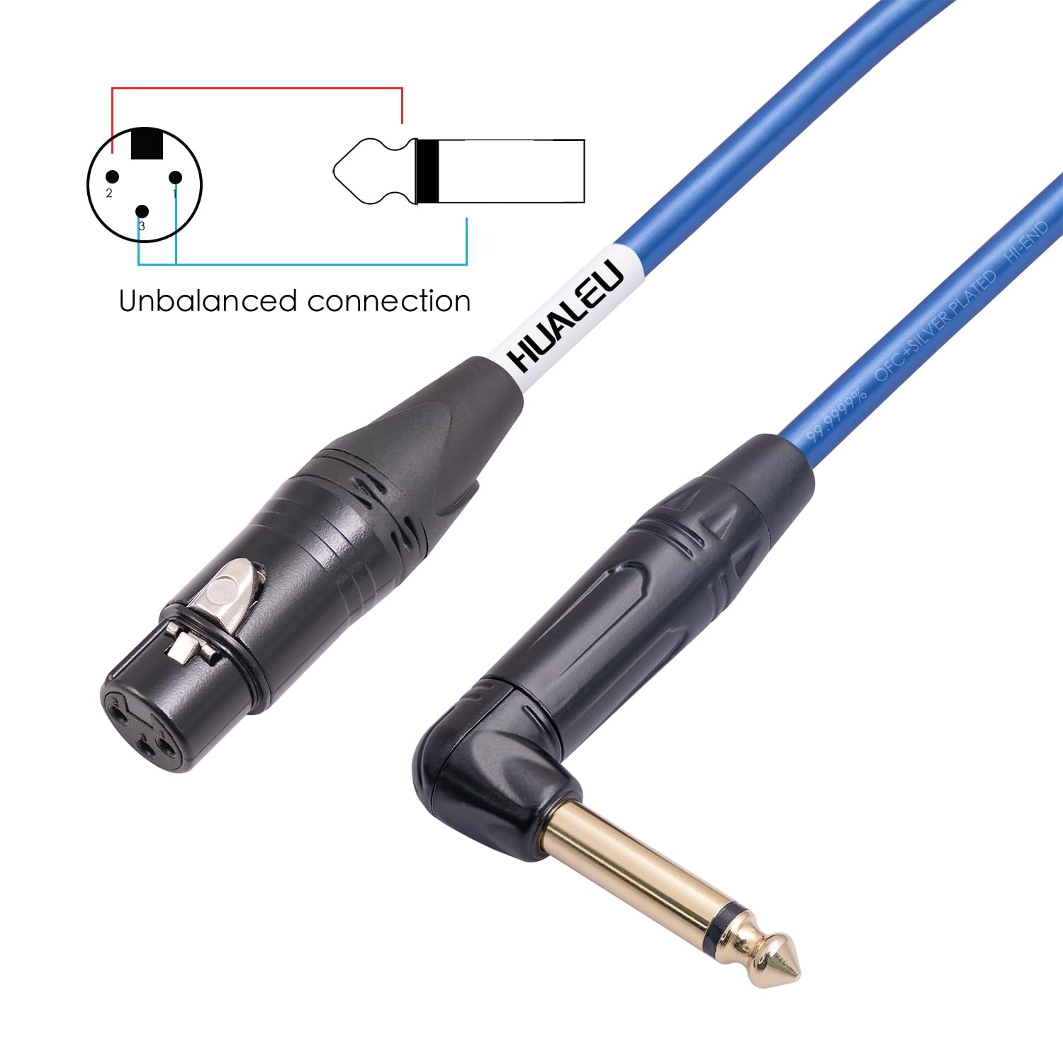 Mikrofonkabel TS rechtwinklig auf XLR-Buchse, XLR-Buchse auf 6,35 mm TS-rechtwinkliger Stecker, 6 N OFC + versilbertes Hi-End-Audiokabel für Mikrofonmischer, 2 Stück