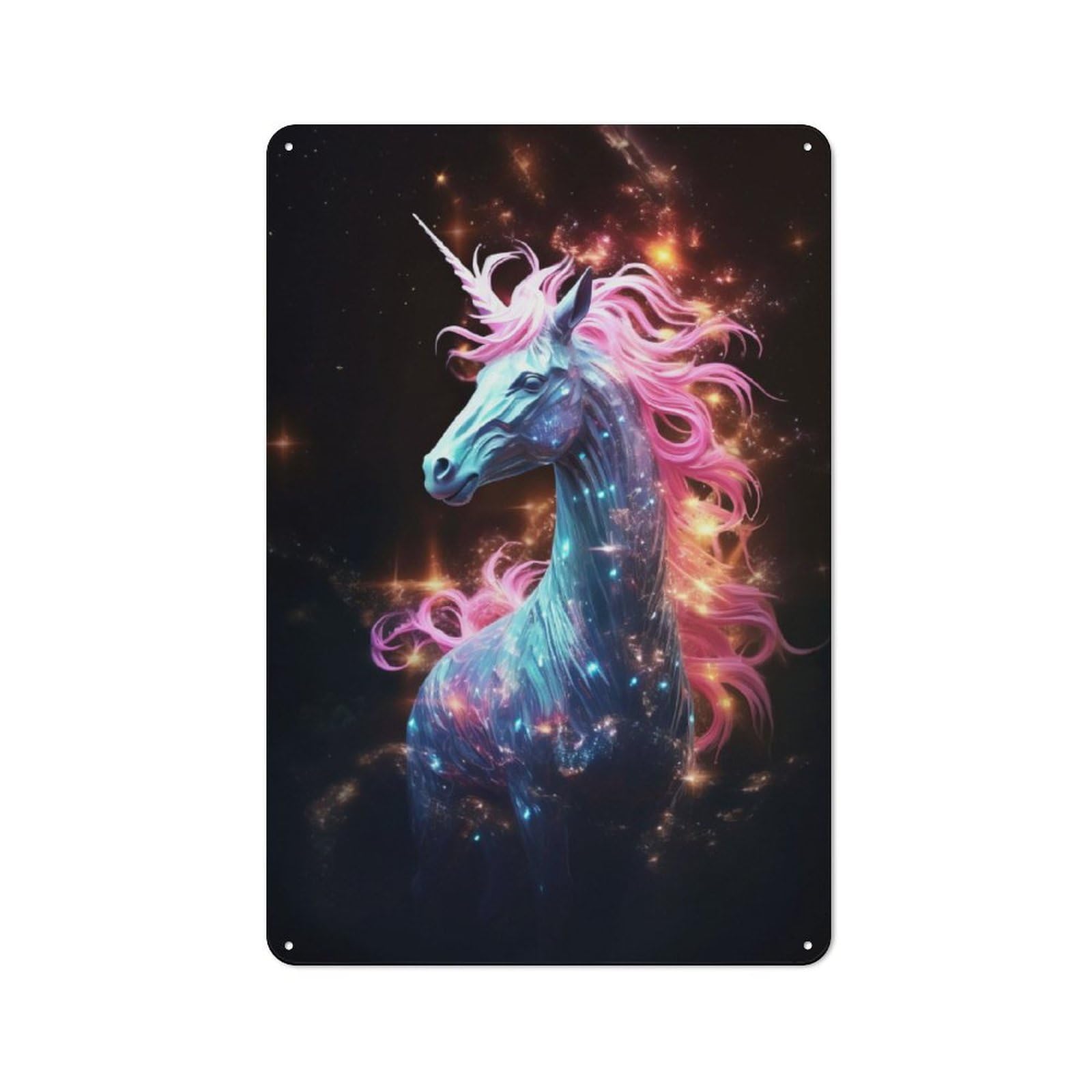 Junmoney Neon Unicorn Nebulae Retro Tin Wall Plaque 30X20cm Featuring For Pub Or Café, New-Space Wall Decor For Pub Decor Enthusiasts