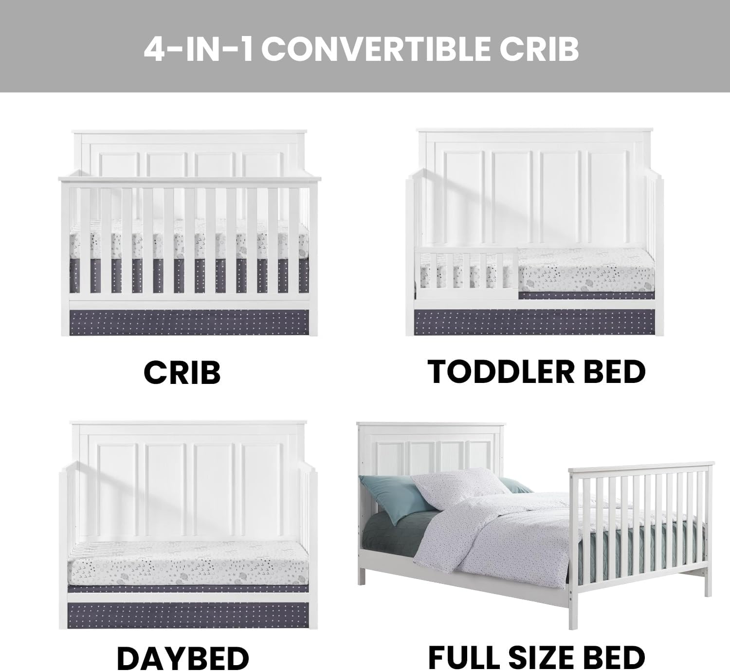 Oxford Baby Bennett 4-in-1 Convertible Baby Crib, Rustic White, GreenGuard Gold Certified